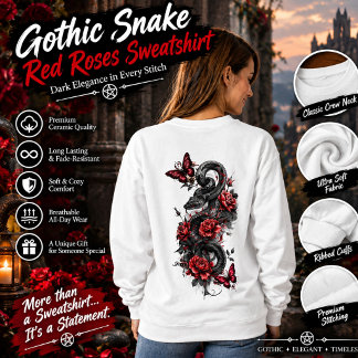 ゴシック・スネーク&レッドローズスウェットシャツ - ダークファンタジー スウェットシャツ