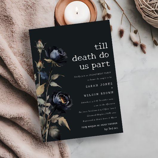 ゴシック ダーク ウォーターカラー ブラック ローズ 婚約 招待状