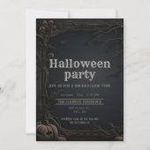 ゴシック ダーク カーブド ツリー & パンプキン ハロウィンパーティー 招待状 (正面)