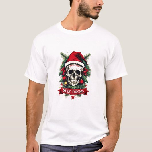 ゴシック・チア: デススカル メリークリスマス Tシャツ (正面)
