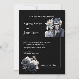 ゴシック ハロウィン ウェディング 招待状 ブラック フローラル