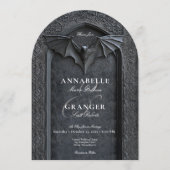 ゴシック ハロウィン ブラック バット & アーチ ウェディング 招待状 (正面)