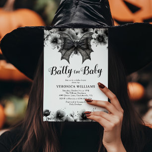 ゴシック・ハロウィン・ベビーシャワーにぴったりな「Batty for Baby」デザイン 招待状