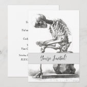 ゴシック ハロウィン 医学的 古董 人骨解剖学: 不気味な骨格の美しいイラスト 招待状 (正面/裏面)