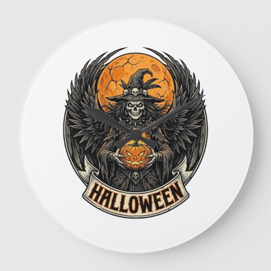 ゴシック ハロウィン 魔女 ヴィンテージ ラージ壁時計 (正面)