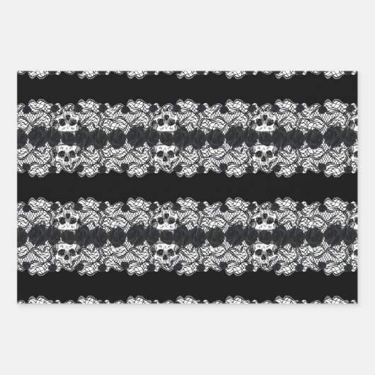 ゴシック：バラ、レース、スカル ラッピングペーパーシート (正面)