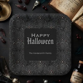 ゴシック・バロック・オニキスのカラス・ハロウィーン装飾 ペーパープレート
