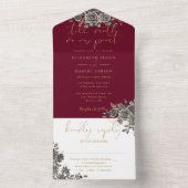 ゴシック バーガンディ レッド アンド ブラック ローズ フラワーズ ウェディング オールインワン招待状 (内側)