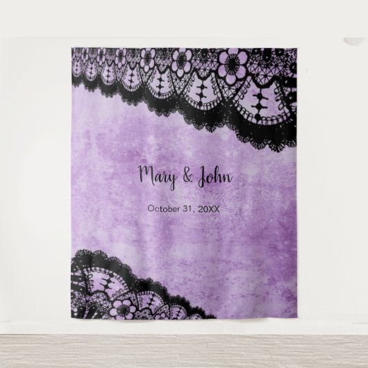 ゴシック パープル グランジ ブラックレース フォト バックドロップ タペストリー (正面)