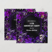 ゴシック パープル ブラック ローズ スカル ブリング インビテーション (正面/裏面)