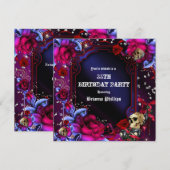 ゴシック パープル レッド ローズ スカル ブリング インビテーション (正面/裏面)