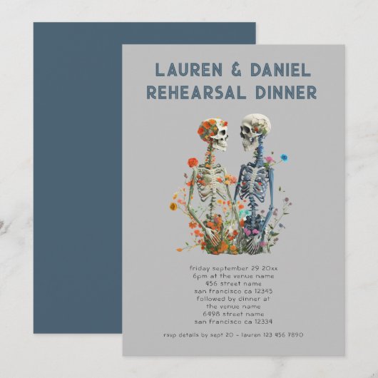 ゴシック フラワースケルトン ウェディング リハーサル ディナー 招待状 (正面/裏面)