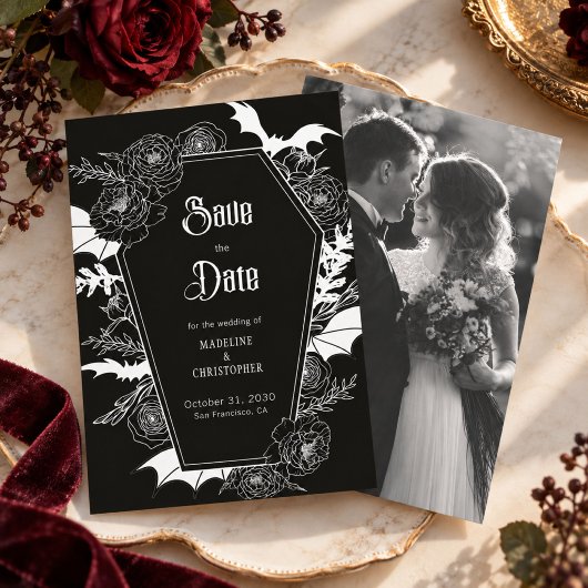 ゴシック フラワー ウェディング 写真 Save the Date 招待状