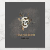 ゴシック フラワー スカル バタフライ ウェディング ワインラベル (シングルラベル)