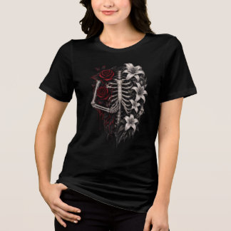 ゴシック フラワー スケルトン ハート トライブレンドTシャツ