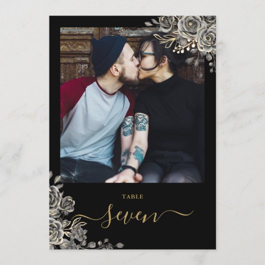 ゴシック フラワー ローズ フォト テーブル ナンバー 招待状 (正面)