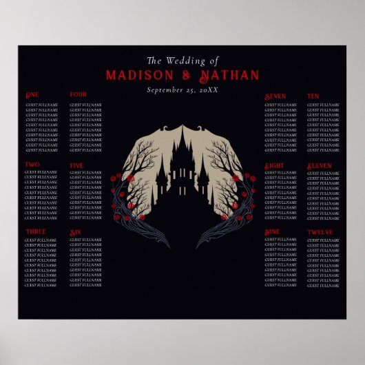 ゴシック フラワー 城 結婚式 座席表 ポスター (正面)