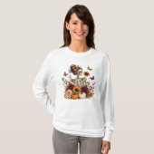 ゴシック フローラル スケルトン 秋 ハロウィン Tシャツ (正面フル)