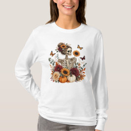 ゴシック フローラル スケルトン 秋 ハロウィン Tシャツ