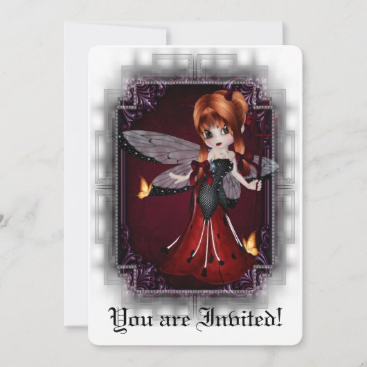 ゴシック ブライズ シャワー 招待状 リトル デビル レディバグ 3 (正面)