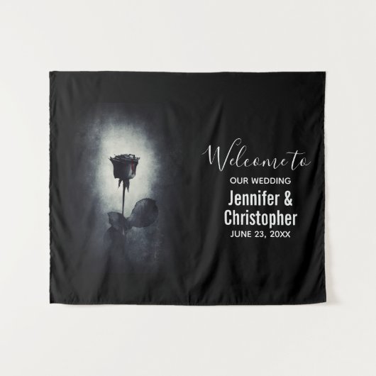ゴシック ブラックローズ 血が滴る 不気味な結婚式 タペストリー (正面(横))