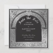 ゴシック ブラック シルバー 中世の結婚式 セーブザデート (正面)