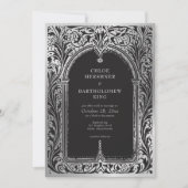 ゴシック ブラック シルバー 中世の結婚式 招待状 (正面)