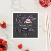 ゴシック ブラック フローラル パーソナライズ ウェディング ナプキン スタンダードカクテルナプキン (インサイチュ)