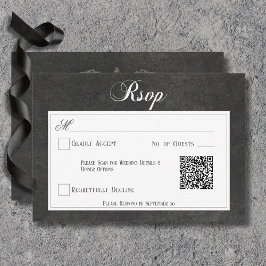 ゴシック・ブラック&ホワイトスカルハート結婚のQRコード 出欠カード