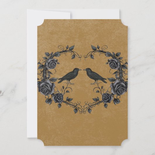 ゴシック ブラック ラヴェン & ローズ ゴールド ブライダル シャワー 招待状 (裏面)