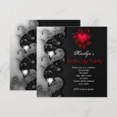 ゴシック ブラック レッド ハート バースデー パーティー 招待状 (正面/裏面)