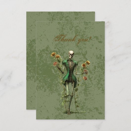 ゴシック ブラック ローズ オン グランジ グリーン サンクス サンキューカード (正面/裏面)