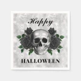 ゴシック ブラック ローズ & スカル ハッピー ハロウィン スタンダードカクテルナプキン