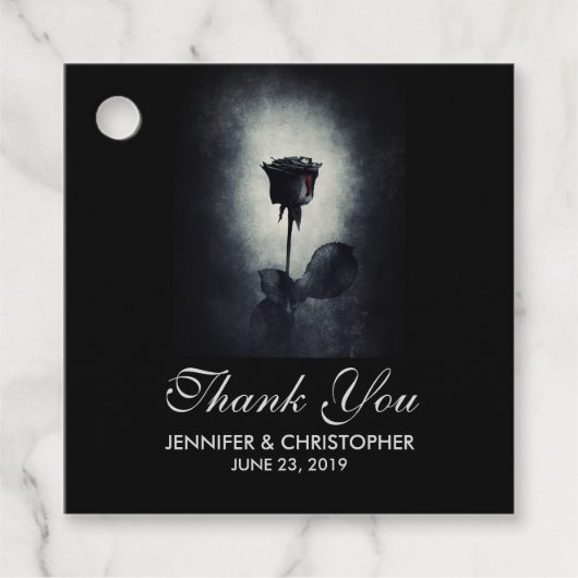 ゴシック ブラック ローズ 血が滴る 不気味な ウェディング フェイバータグ (正面)