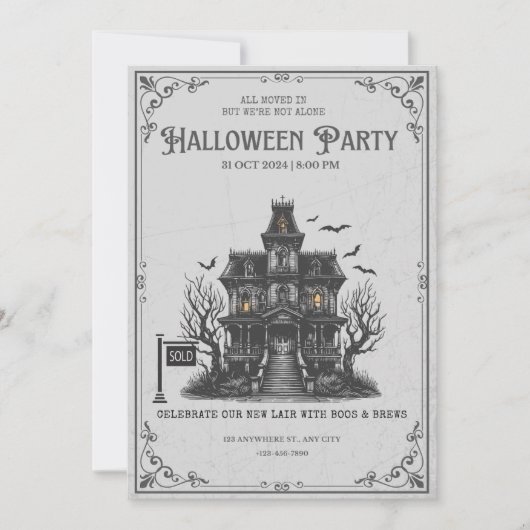 ゴシック・ホーンテッドハウス・ハロウィンパーティー招待状 | 招待状 (正面)