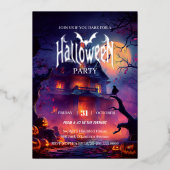 ゴシック・ホーンテッドハウス・ハロウィン 箔招待状 (正面)