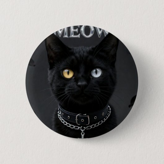 ゴシック ミスティック: オッドアイの黒猫 & 缶バッジ (正面)