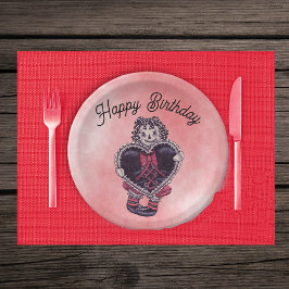 ゴシック ラグドール 黒いハート 赤いリボン 誕生日 ピンク ペーパープレート