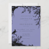 ゴシック ラヴェン ツリー 彫刻 黒 青 結婚式 招待状 (正面)