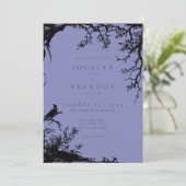 ゴシック ラヴェン ツリー 彫刻 黒 青 結婚式 招待状 (スタンド正面)