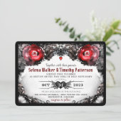 ゴシック·レッド·バラ·クモ·ハロウィ結婚ーンズ 招待状 (スタンド正面)