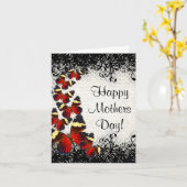ゴシック・レース・バタフライの母親の日 カード (黄色い花)
