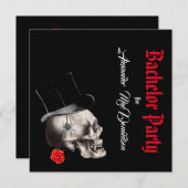 ゴシック、ロック、バイクもしくは自転車に乗る人ブラックバチュラーパーティ 招待状 (正面/裏面)