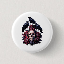 ゴシック・ロマンス：スカル、バラ、ラヴェンス・エント 缶バッジ