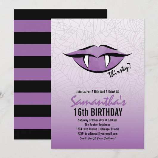 ゴシック ヴァンパイア リップ ハロウィン 誕生日 招待状 (正面/裏面)