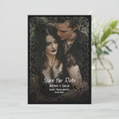 ゴシック ヴィクトリア朝 結婚式 Save the Date 招待状 (スタンド正面)