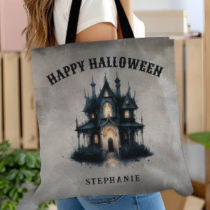 ゴシック ヴィクトリア調の幽霊屋敷 ハッピー ハロウィン トートバッグ