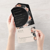 ゴシック ヴィンテージ ブラック ブラッシュ シンプル RSVP ウェディング オールインワン招待状 (貼ってはがせる)