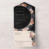 ゴシック ヴィンテージ ブラック ブラッシュ シンプル RSVP ウェディング オールインワン招待状 (内側)