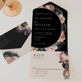 ゴシック ヴィンテージ ブラック ブラッシュ シンプル RSVP ウェディング オールインワン招待状